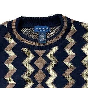 Vintage Towncraft Sweater Mens Large Pullover Zizag Cosby Style Black Tan USA